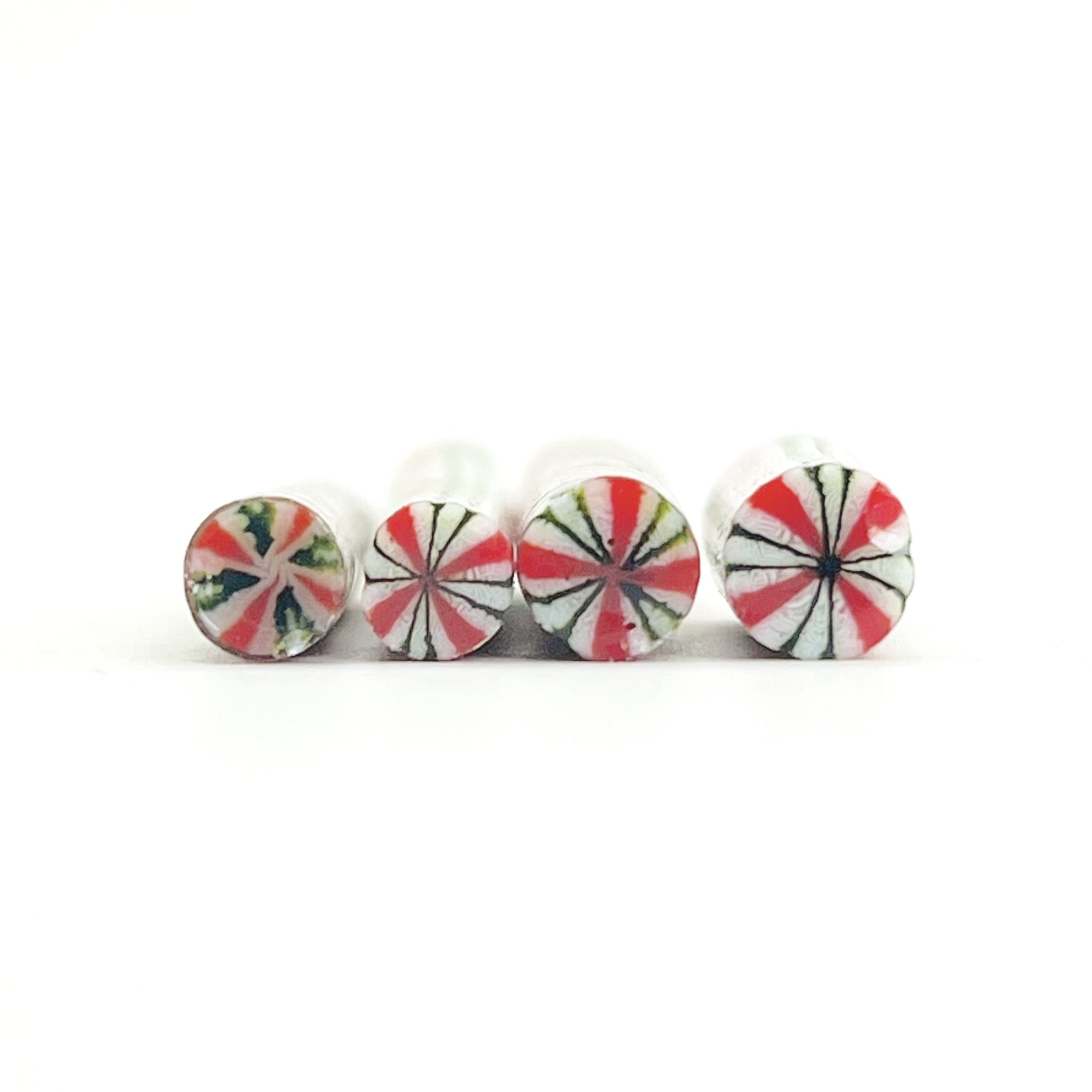 Murrine - Starburst - Red, White and Sparkle Green - 90COE cane