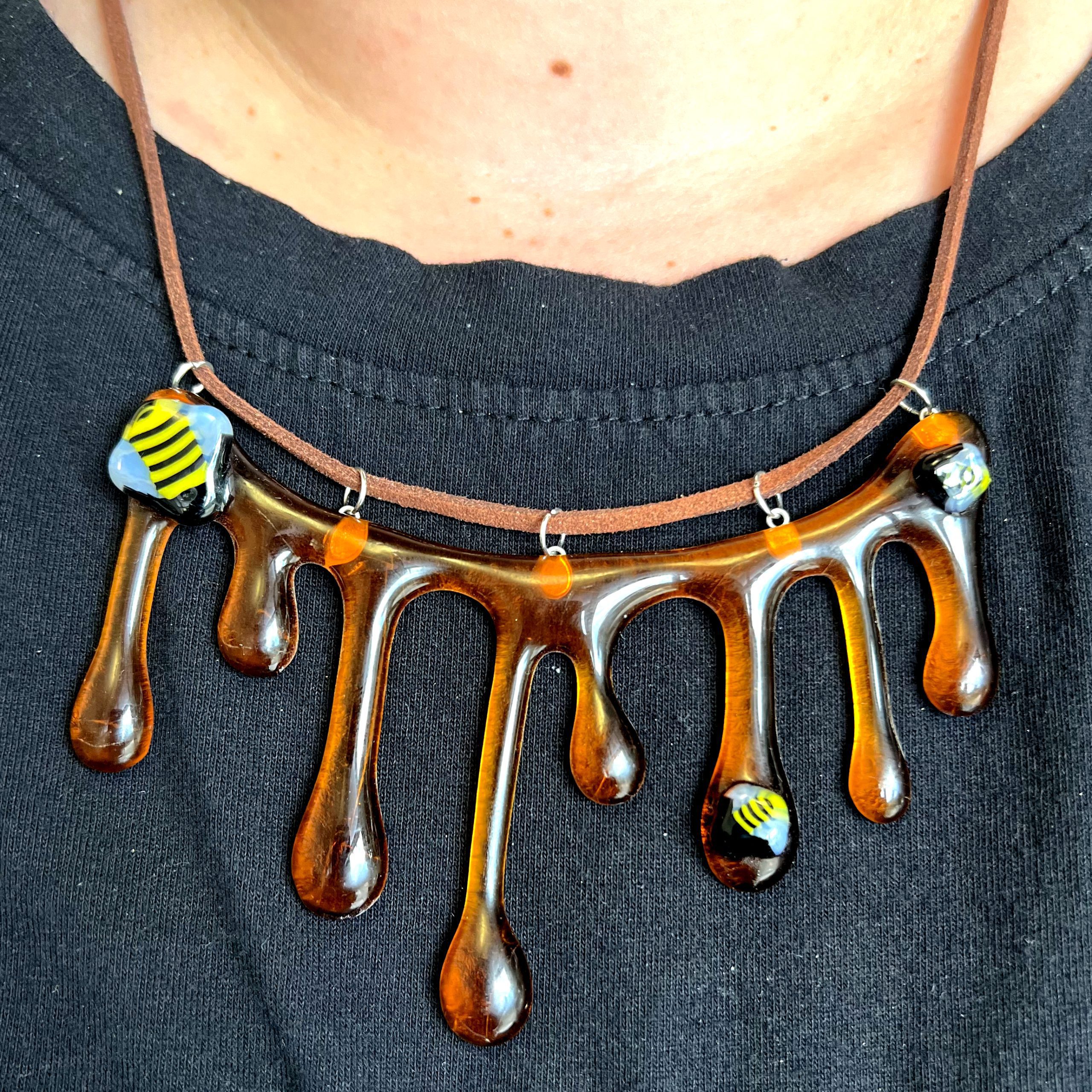 Fused Glass Art Honey Drop Necklace