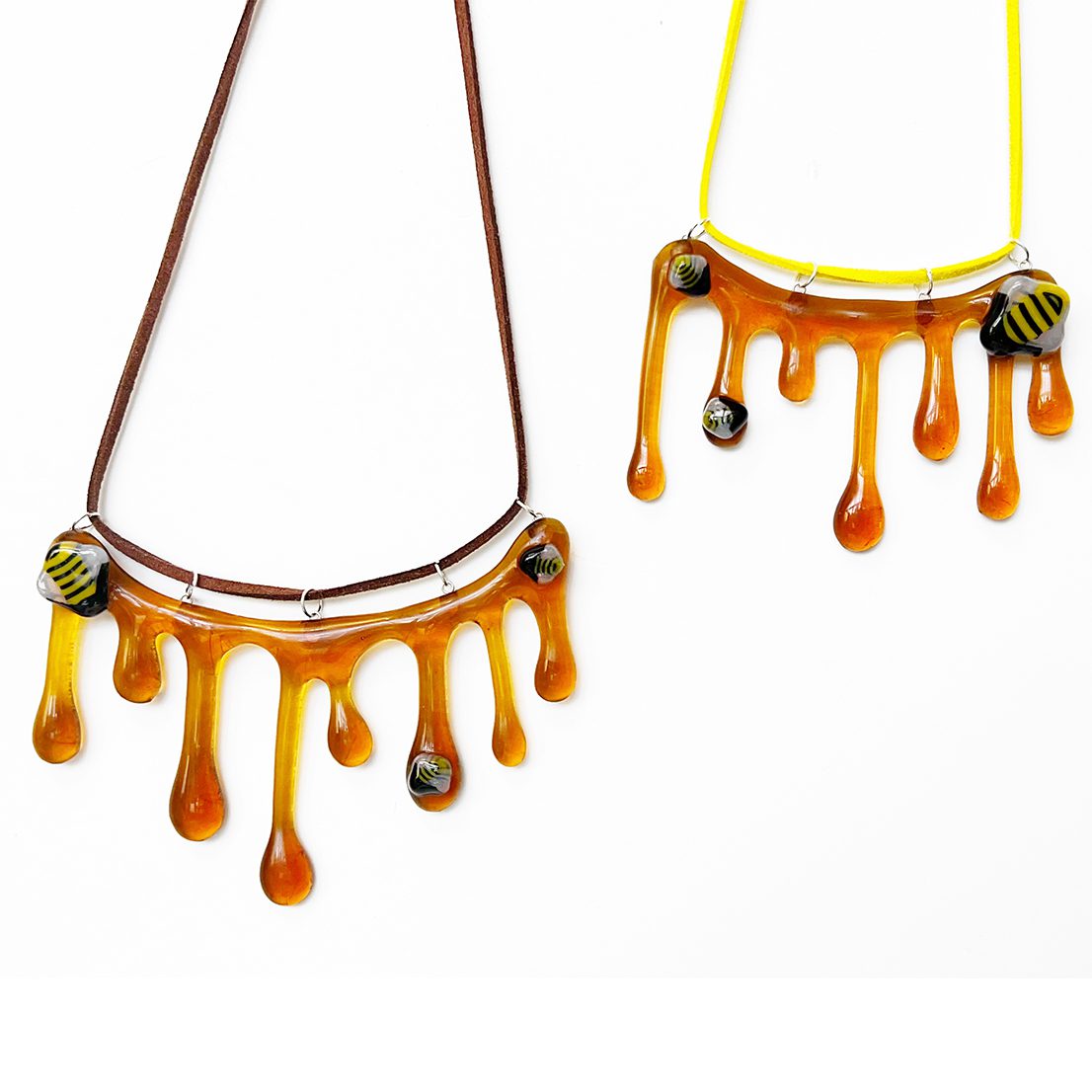 Fused Glass Art Honey Drop Necklace