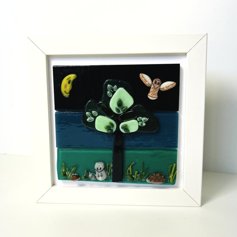 Fused Glass Little Woodland Night Landscape