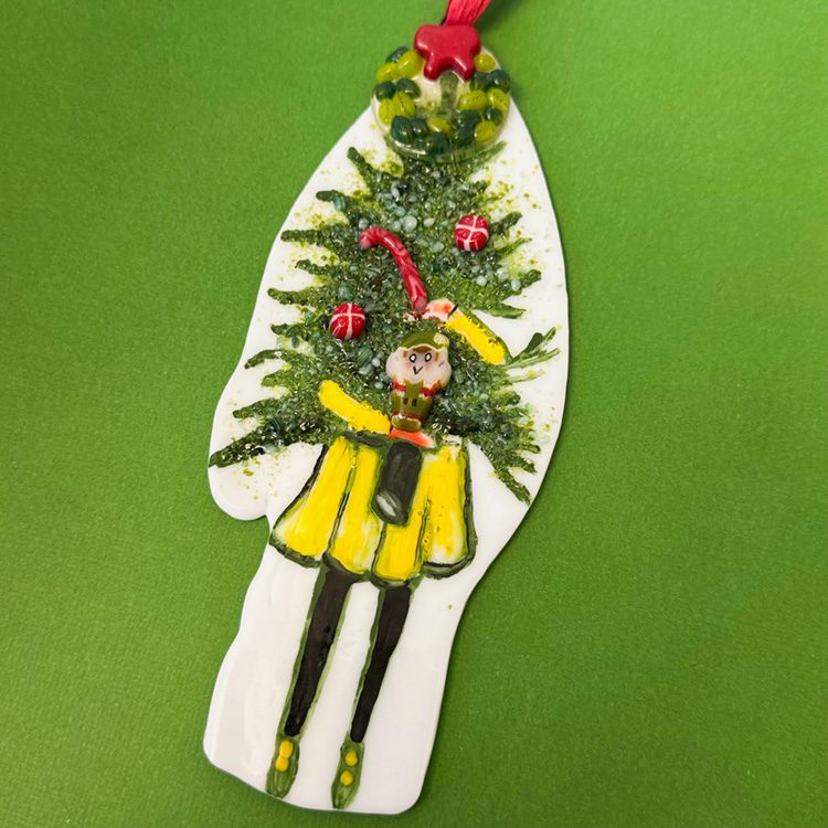 Fused Glass Girl with a Christmas Tree
