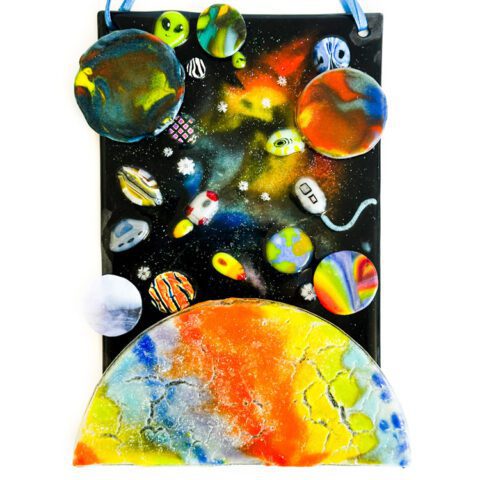 Fused Glass Rainbow Space Scene