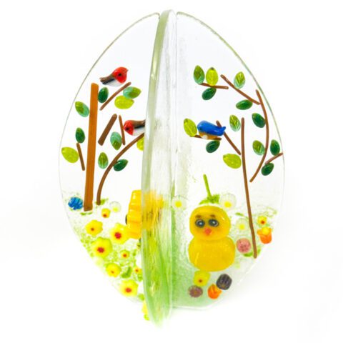 Fused Glass Egg with Spring Scene