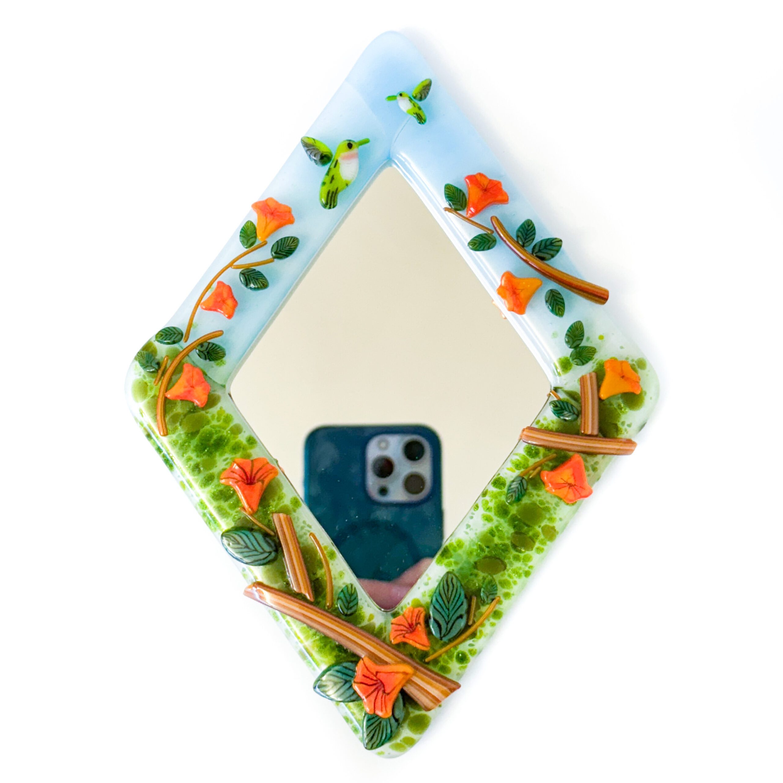 Fused Glass Hummingbird Mirror