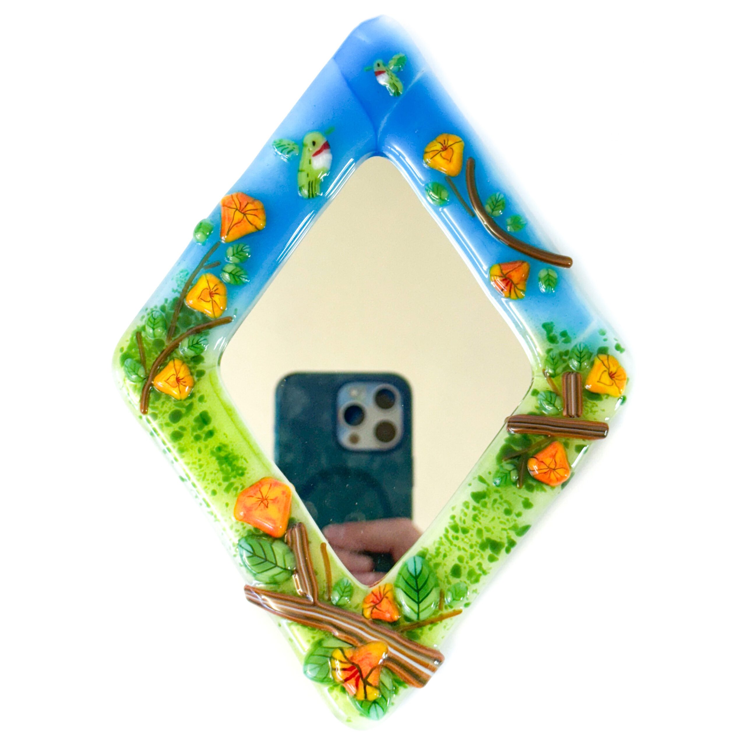 Fused Glass Hummingbird Mirror
