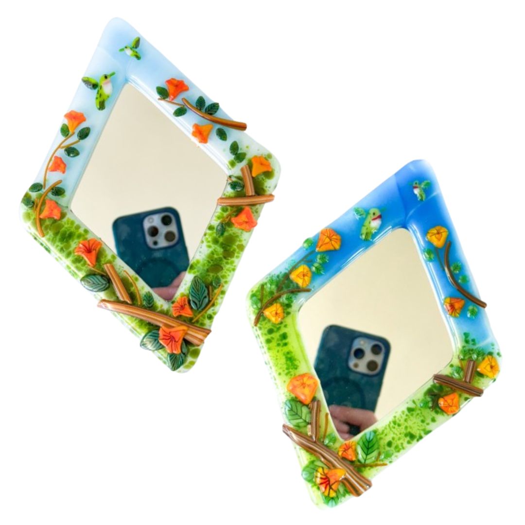 Fused Glass Hummingbird Mirror